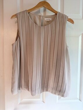 Calvin Klein Pleated Sleeveless Shell Top - Taupe